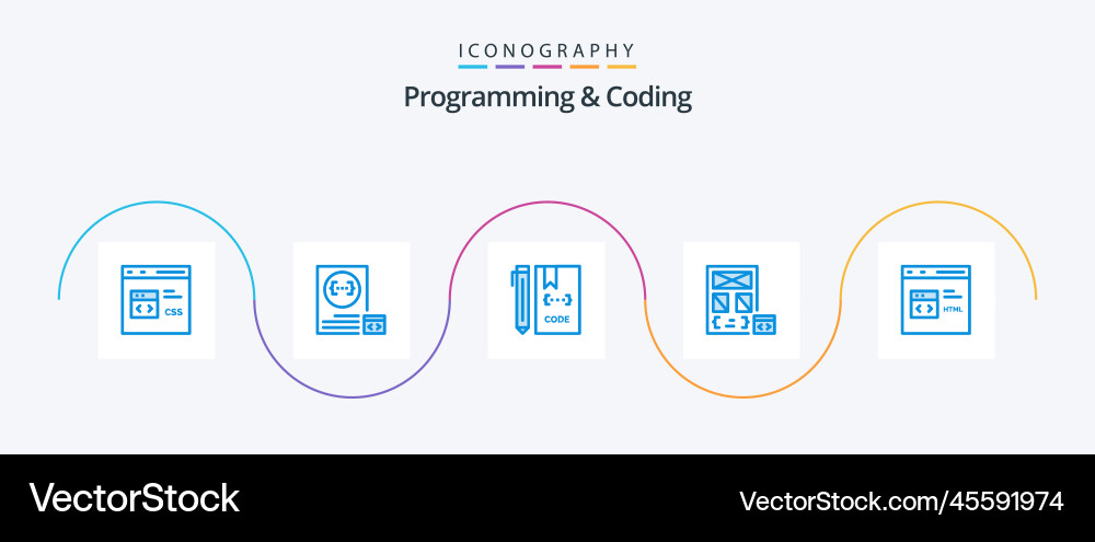 Programming and coding blue 5 icon pack including vector image