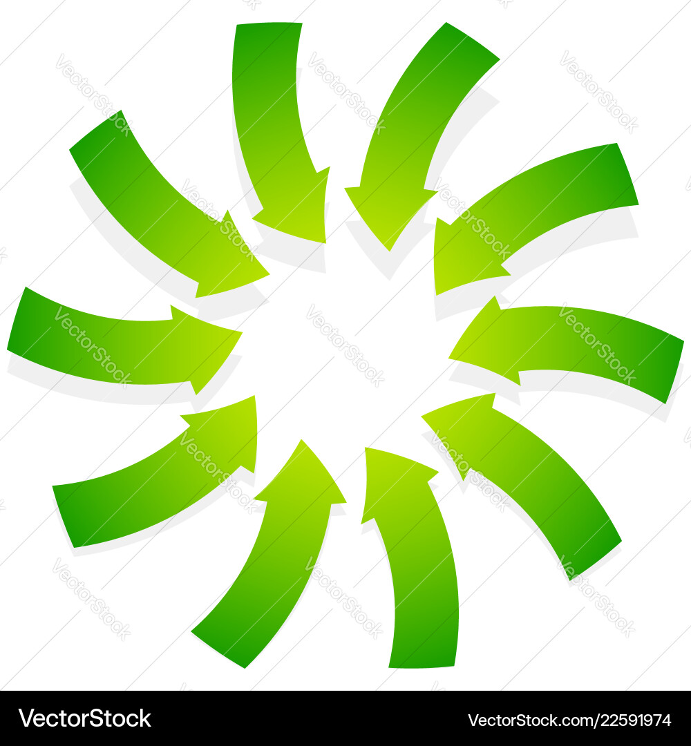 Rotating green arrows point inwards inside Rotating green arrows point inwards inside vector image