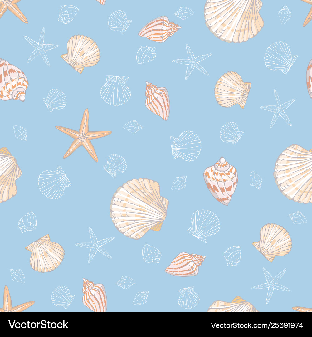 Seashell seamless pattern scallop background Seashell seamless pattern scallop background vector image