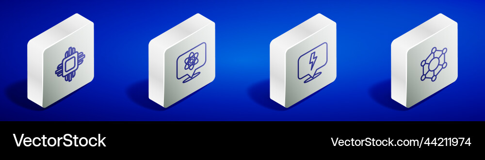 Set isometric line processor cpu atom lightning Set isometric line processor cpu atom lightning vector image