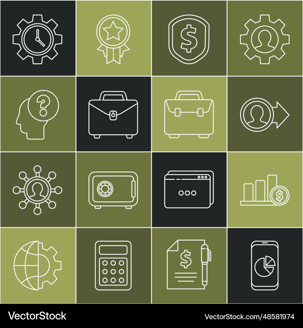 Set line mobile phone with graph chart pie Vector Image