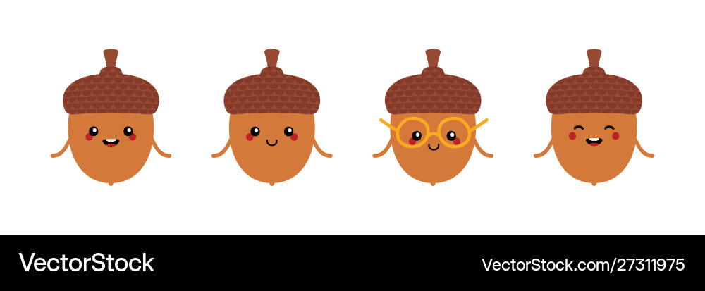 Adorable Acorn Characters - Autumn Set Vector Image
