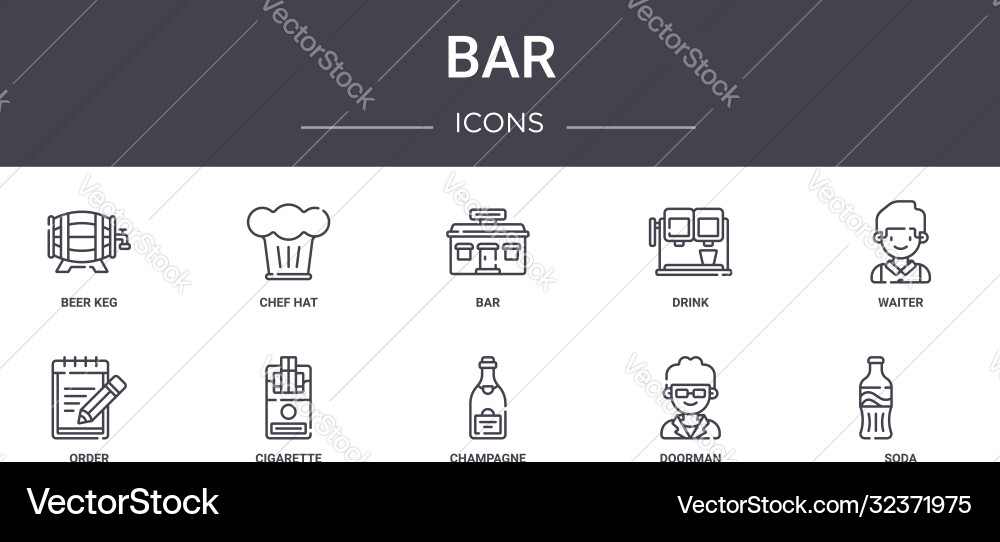 Bar concept line icons set contains usable Bar concept line icons set contains usable vector image