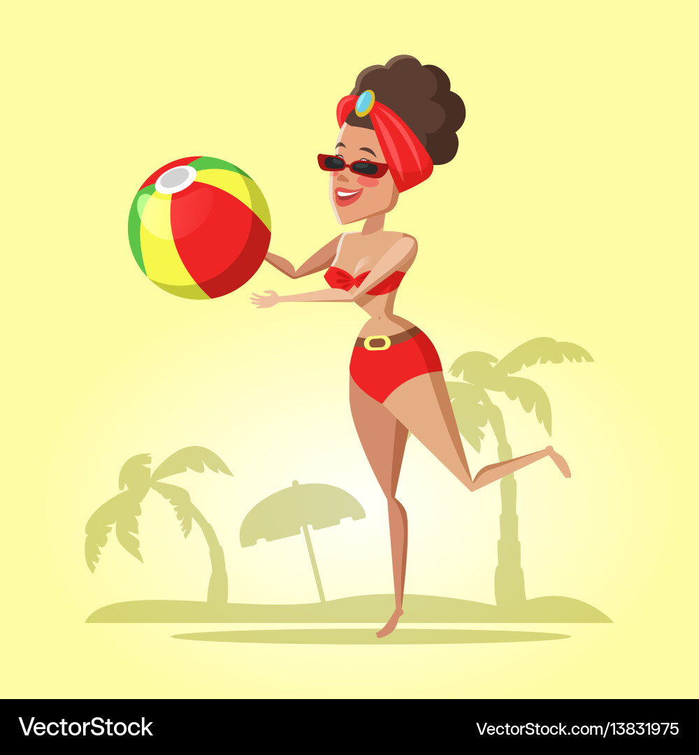 Beautiful young woman with ball on the beach Beautiful young woman with ball on the beach vector image