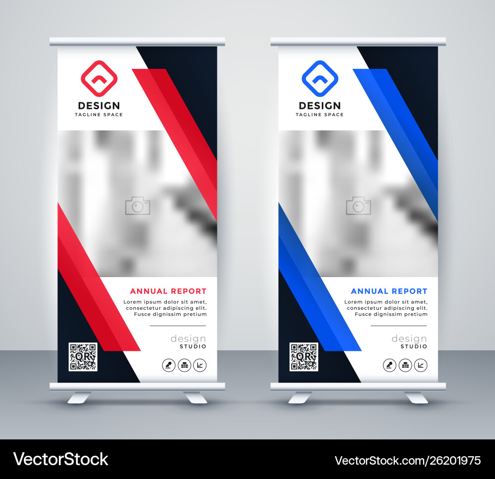 Blue and Red Roll-Up Banners Set vector image