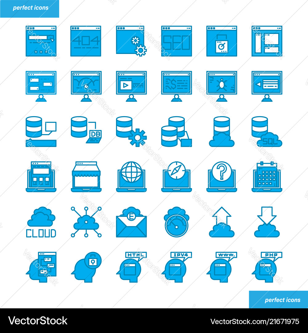 Browser and interface blue icons set style Vector Image