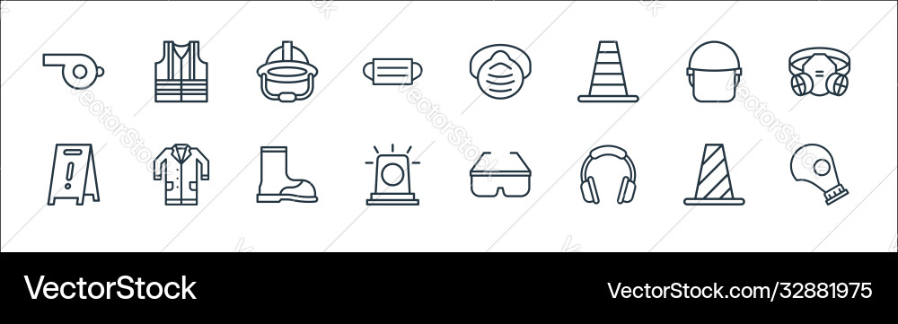 Flat rescue and protective line icons linear set Vector Image