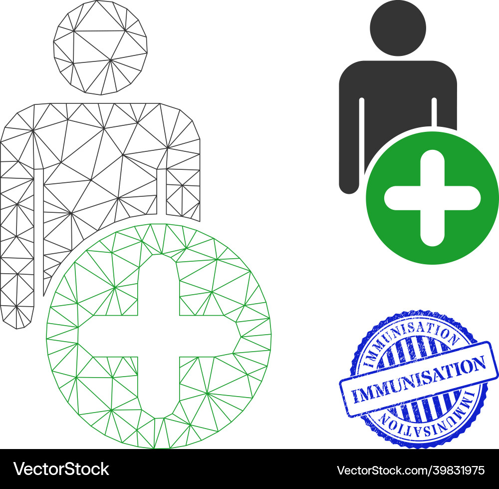 Immunisation scratched seal stamp and web net add Immunisation scratched seal stamp and web net add vector image