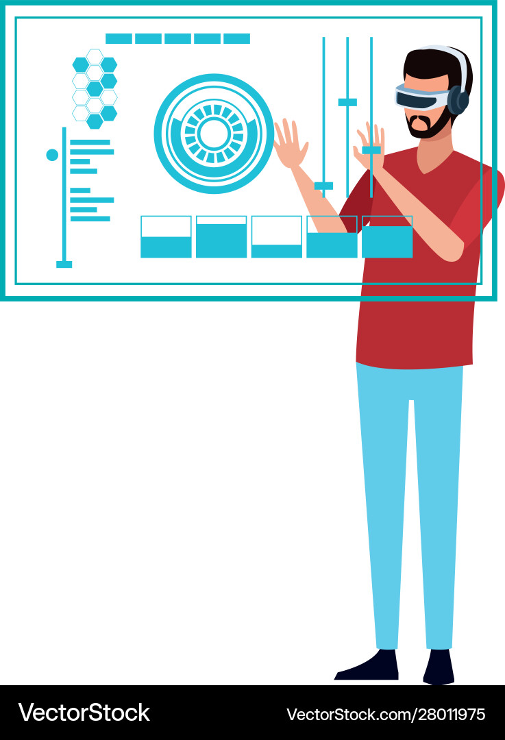Man using technology augmented reality vector image