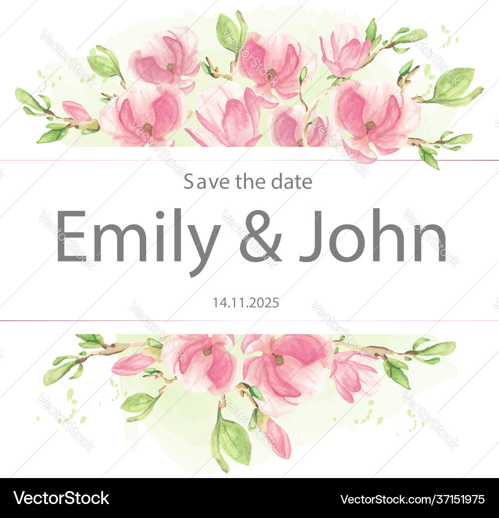 Pink Magnolia Watercolor Floral Branch Vector Image
