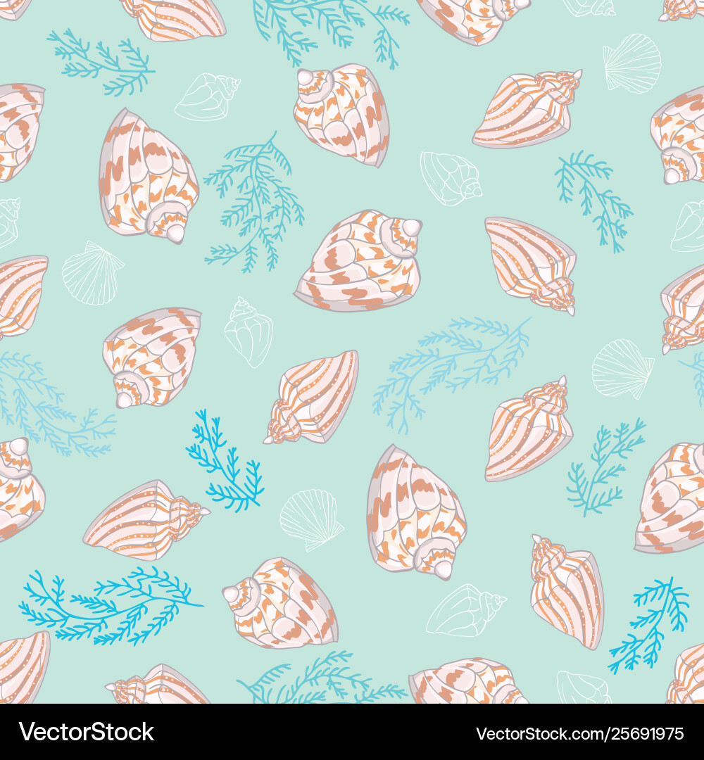 Seashell seamless pattern scallop background Seashell seamless pattern scallop background vector image