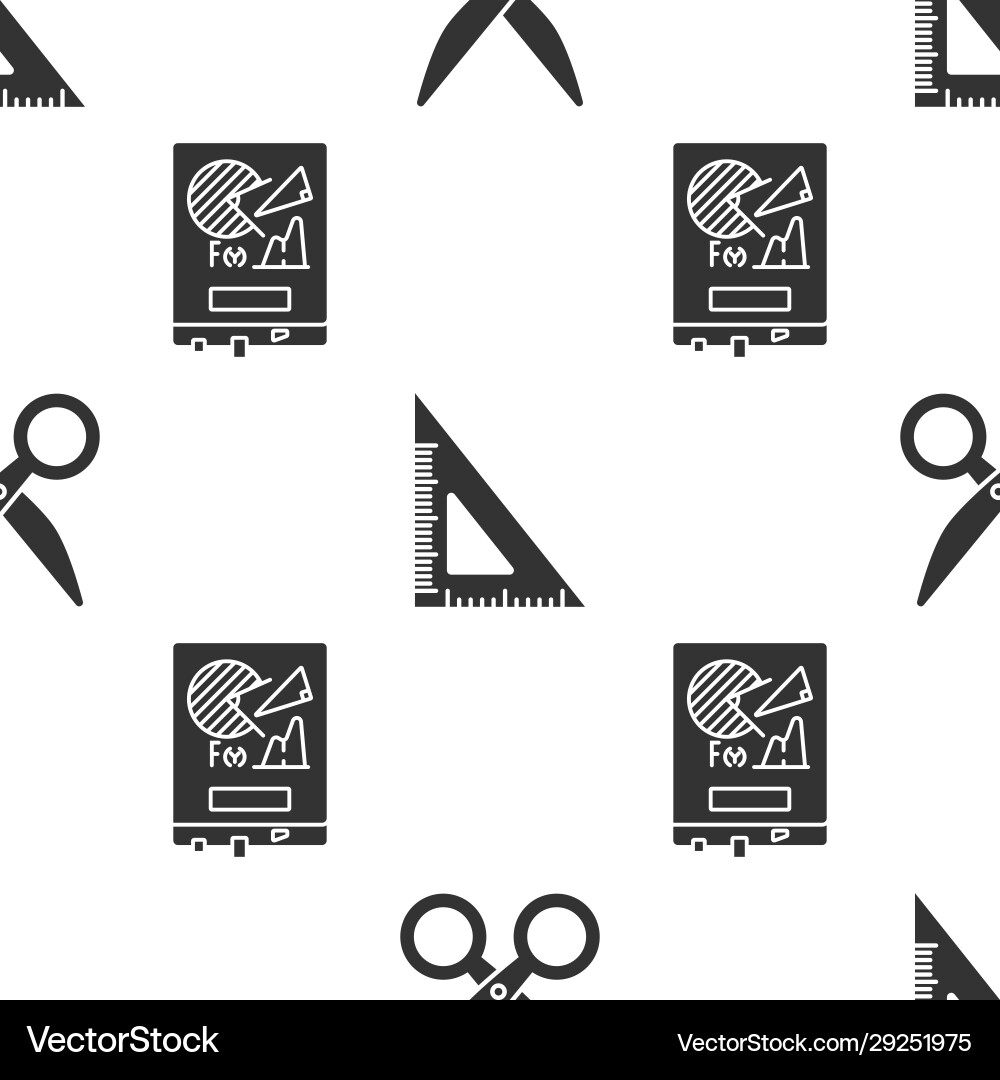 Set scissors triangular ruler and board Set scissors triangular ruler and board Vector Image