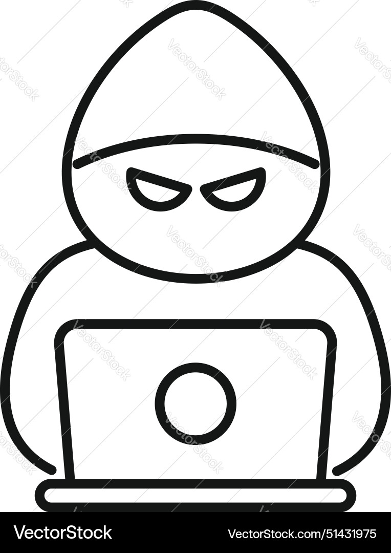Simplified black line icon of a hacker working Simplified black line icon of a hacker working vector image