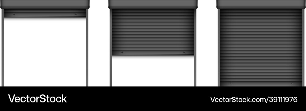 Black roller shutter gate set open and closed Vector Image