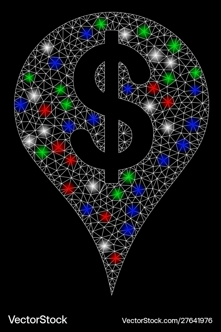 Bright mesh network dollar map marker with flash Bright mesh network dollar map marker with flash vector image