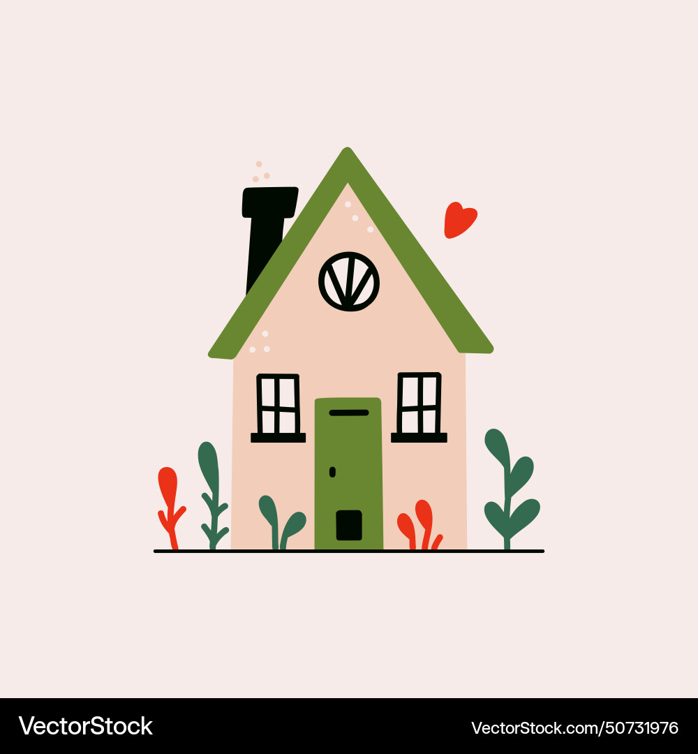 Cute tiny flat house cartoon one story cottage Cute tiny flat house cartoon one story cottage vector image