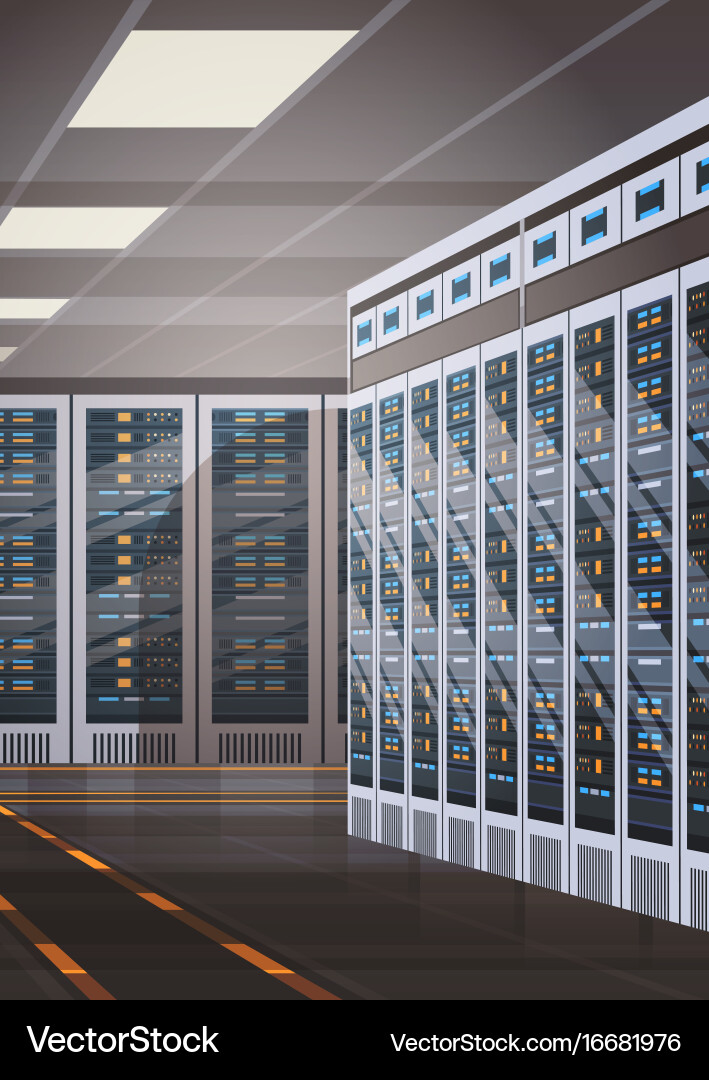 Data center room hosting server computer Vector Image