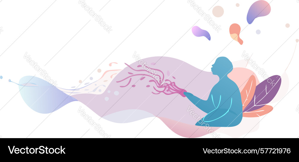 Figure in harmony with flowing abstract elements Vector Image