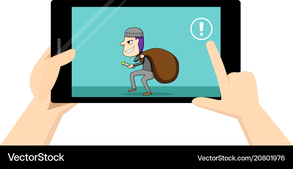 Man touch alert button when thief has been detect Man touch alert button when thief has been detect vector image