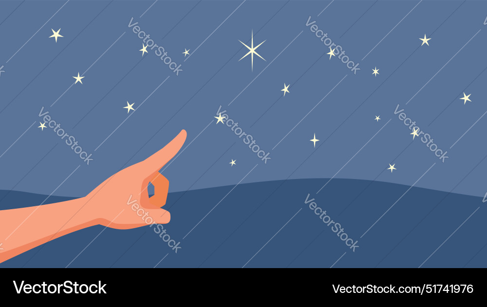 Person zeigt auf einen Stern Wunsch Cartoon Person zeigt auf einen Stern Wunsch Cartoon Vektorbild