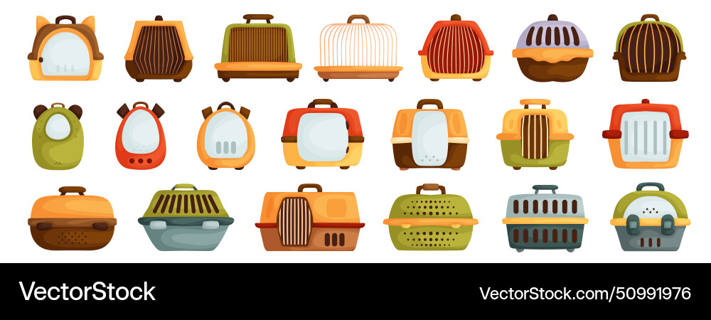 Pet carrier set empty cell with handle and door Vector Image