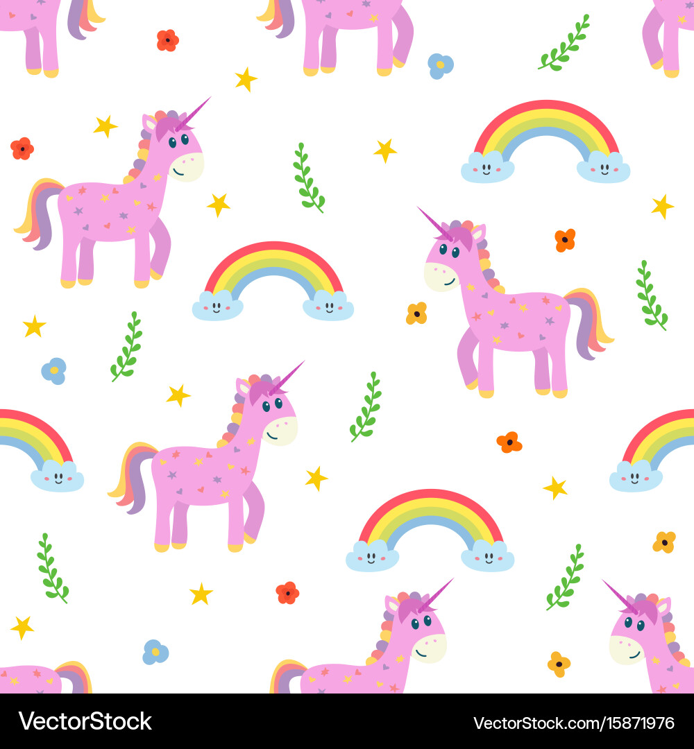 Pink Unicorn Rainbow Pattern Vector Image