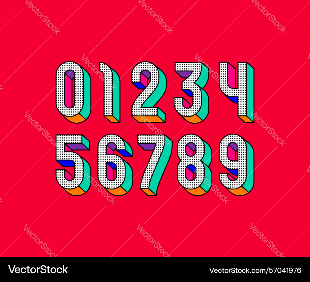 Pop art numbers set made 3d style numerals 0 to 9 Vector Image
