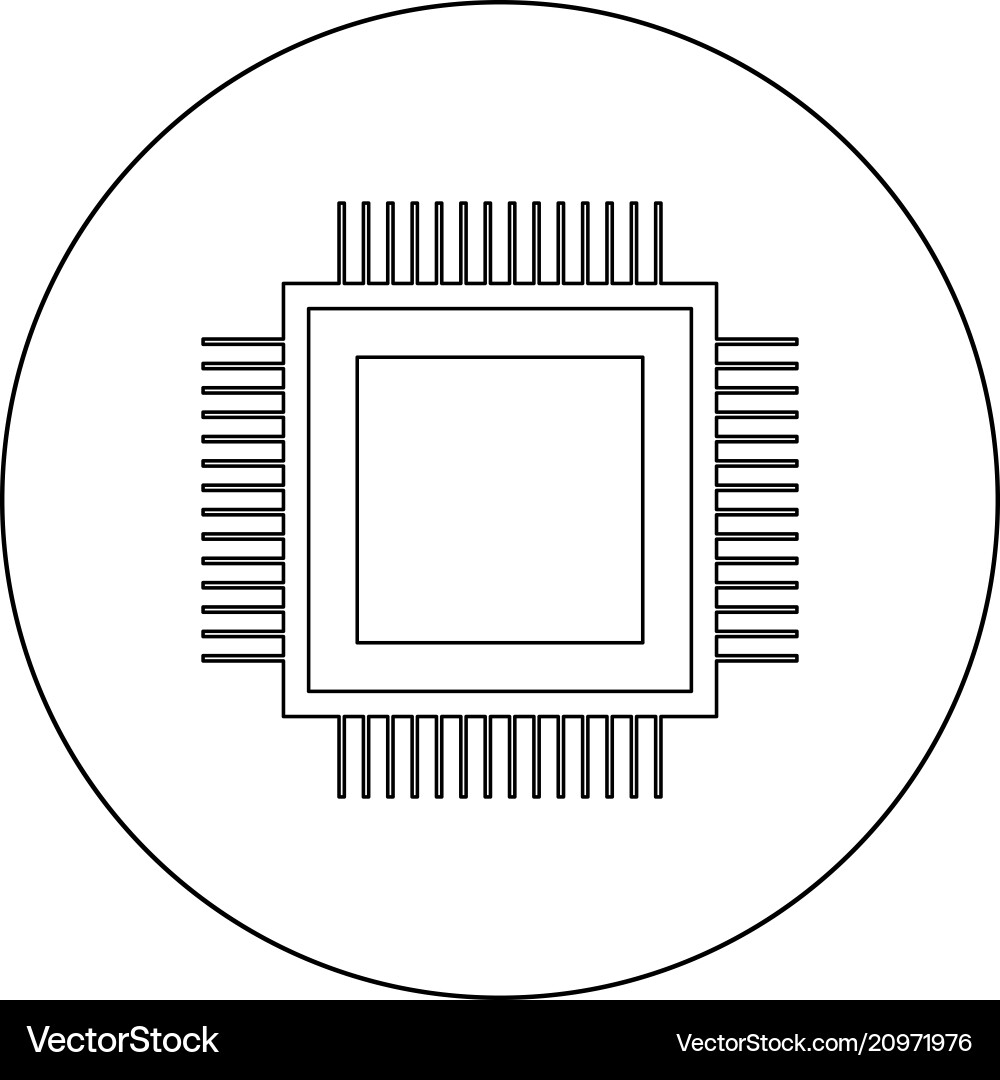 Processor icon black color in circle or round vector image