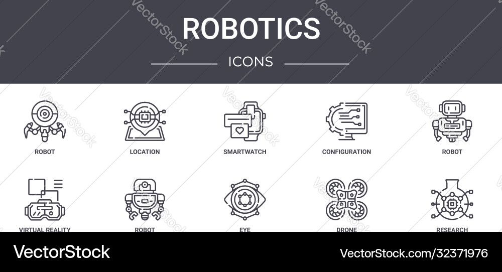 Robotics concept line icons set contains Robotics concept line icons set contains vector image