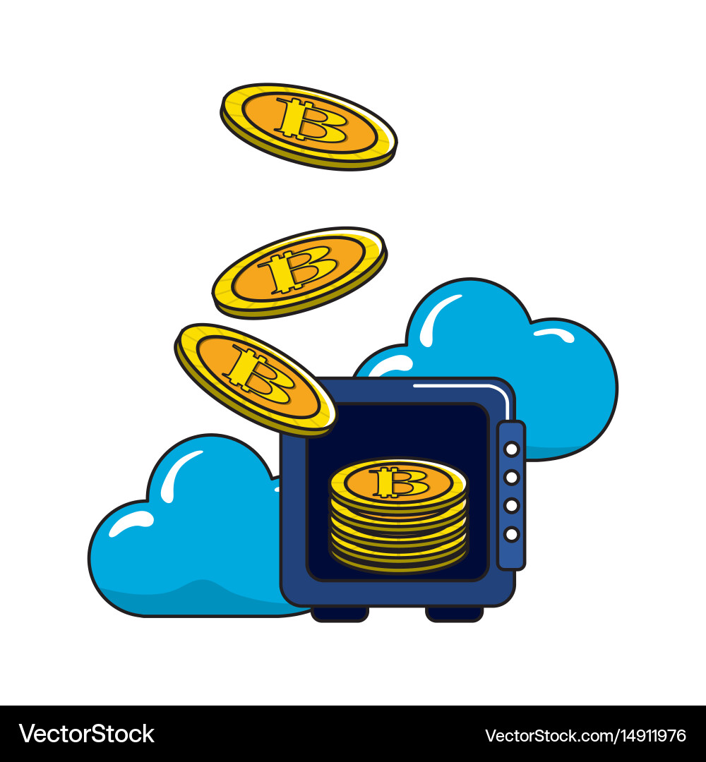 Safe with bitcoin currency and cloud data vector image