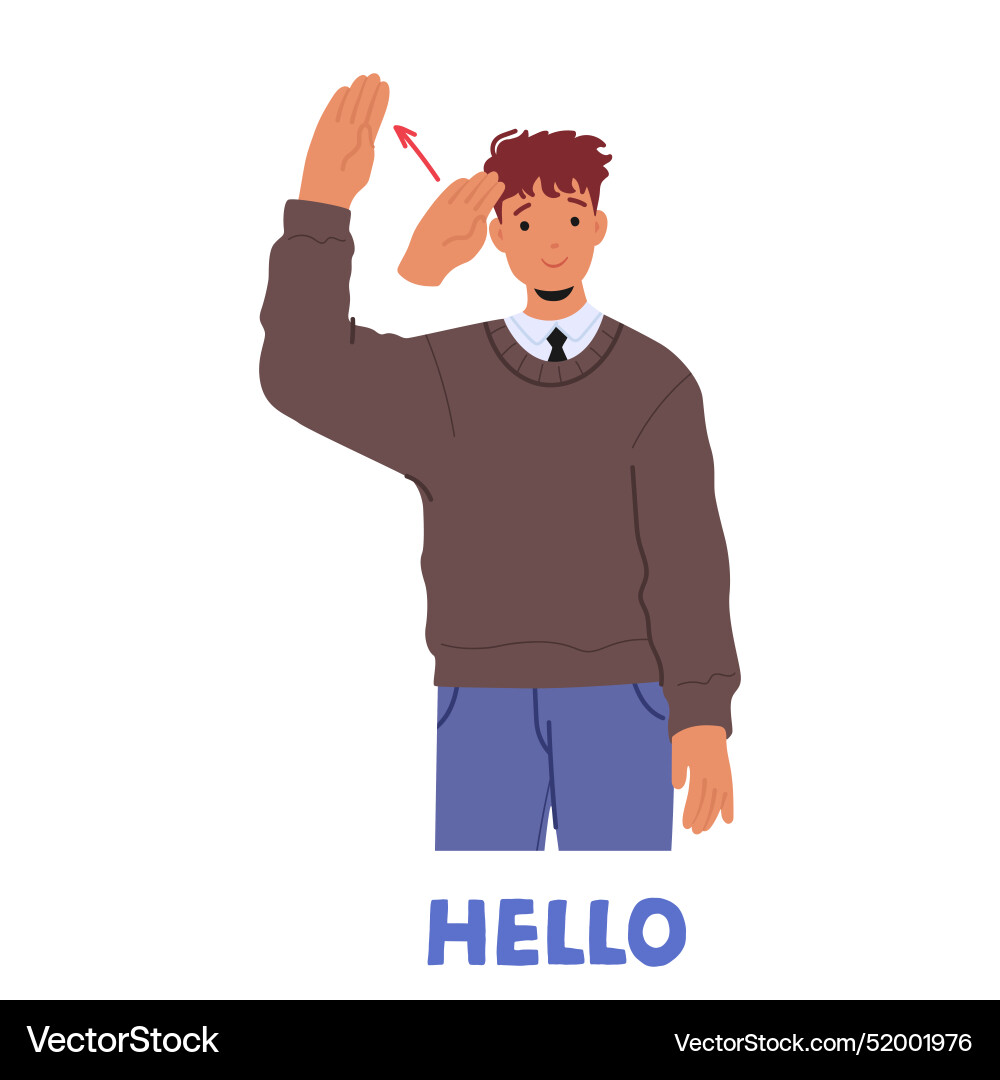 Young man using sign language to say hello Young man using sign language to say hello vector image