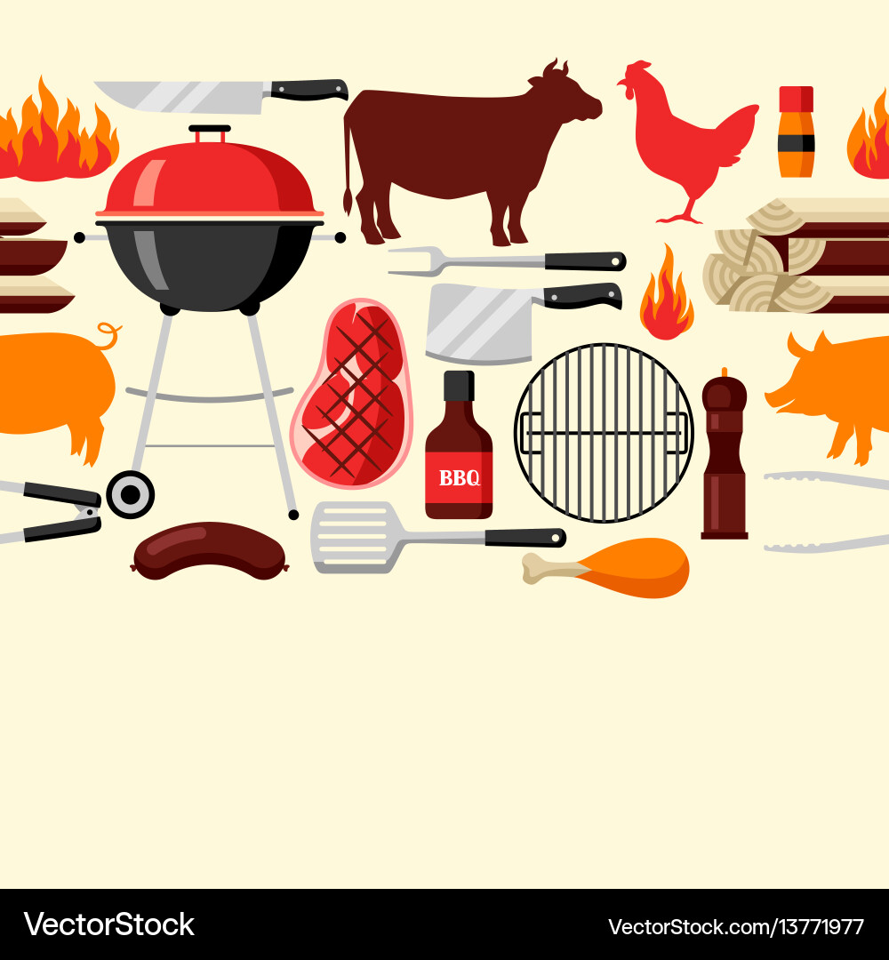 Bbq seamless pattern with grill objects and icons Bbq seamless pattern with grill objects and icons vector image