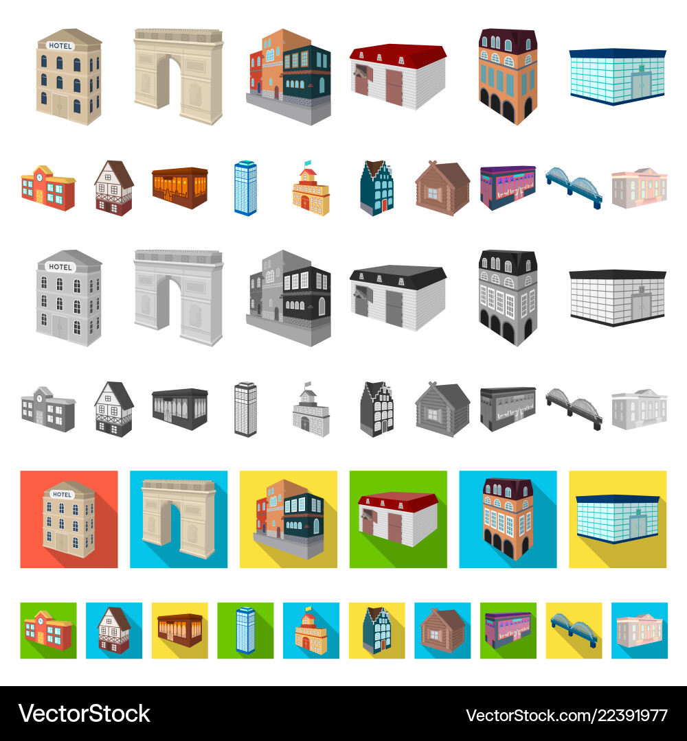 Building and architecture cartoon icons in set Building and architecture cartoon icons in set vector image