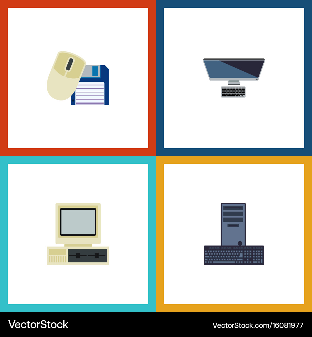 Flat icon computer set of processor Vector Image