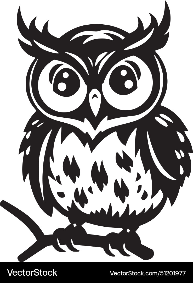 Owl baby - black and white isolated icon vector image