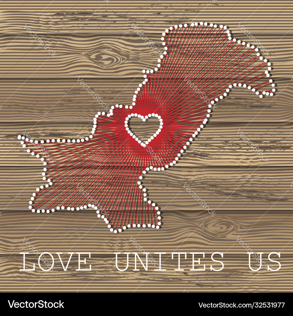 Pakistan art map with heart string Pakistan art map with heart string Vector Image