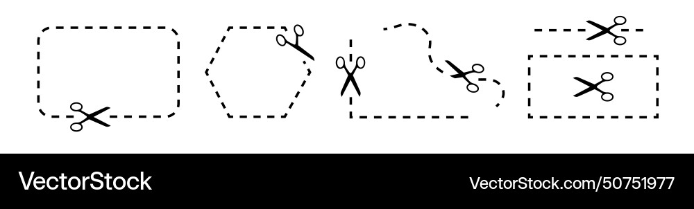 Scissors cutting through dashed line set Scissors cutting through dashed line set vector image