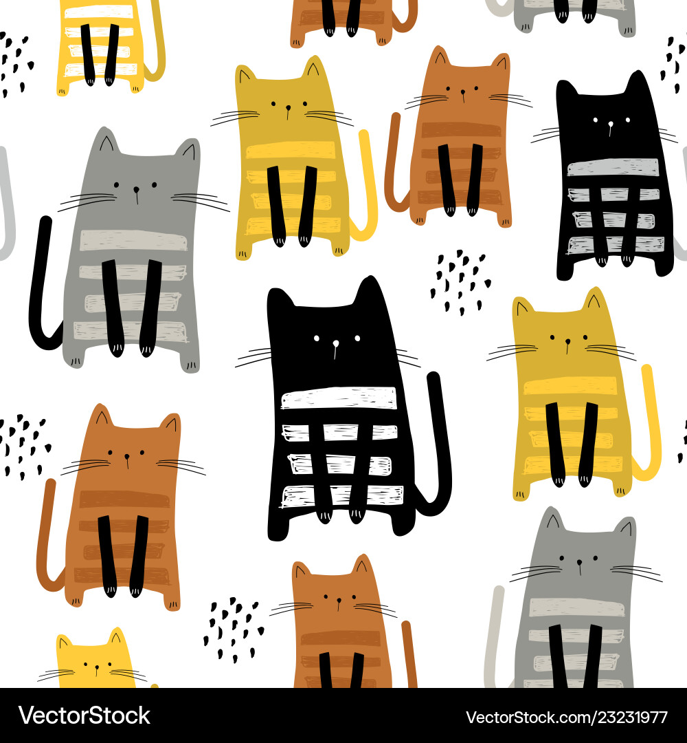 Seamless pattern with cute kittens in different Seamless pattern with cute kittens in different vector image