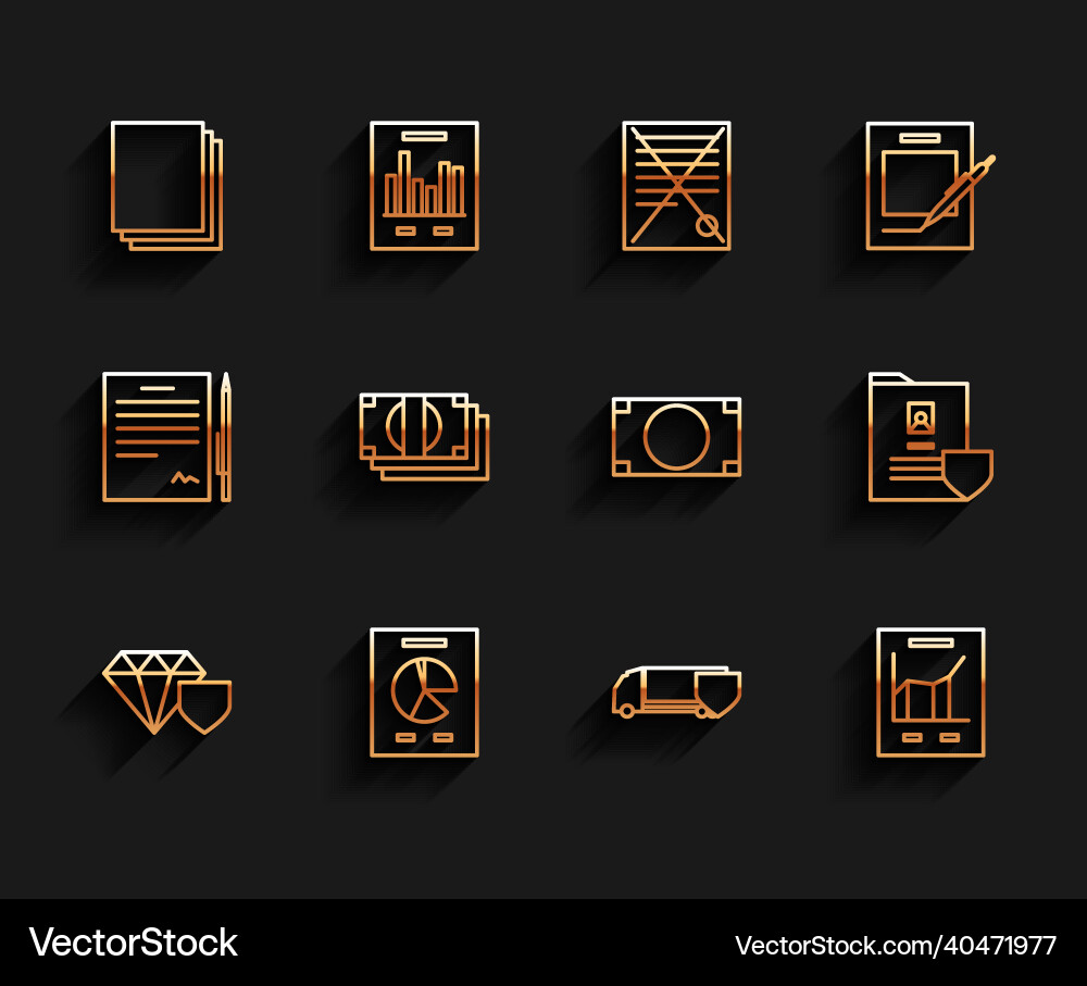 Set line diamond with shield document graph chart Set line diamond with shield document graph chart vector image