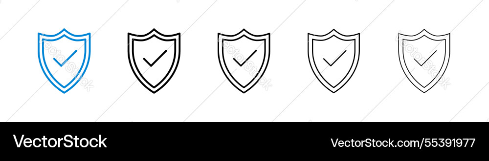 Shield check icons in five different stroke sizes Shield check icons in five different stroke sizes vector image