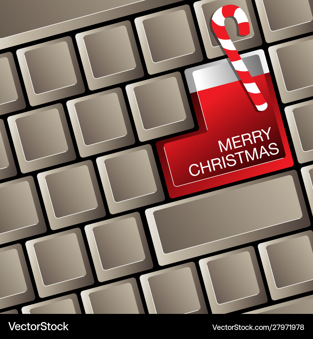 A merry christmas computer keyboard with stocking vector image