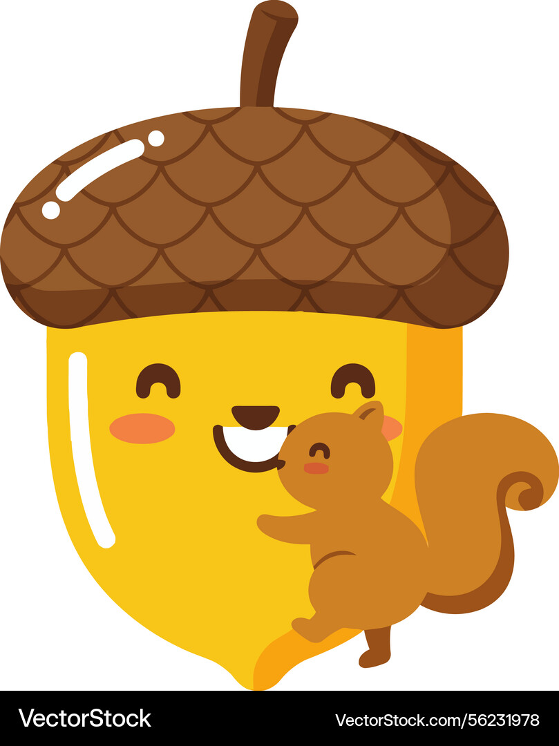 Cheerful squirrel hugging a smiling acorn Vector Image