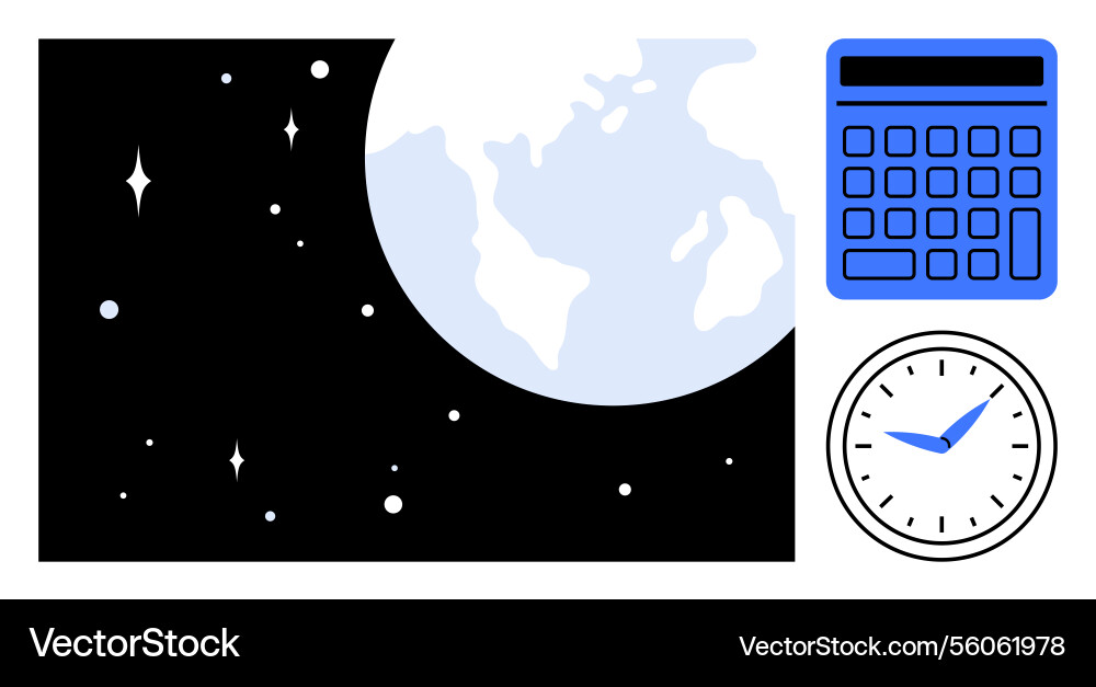 Earth in outer space with calculator and clock Earth in outer space with calculator and clock vector image