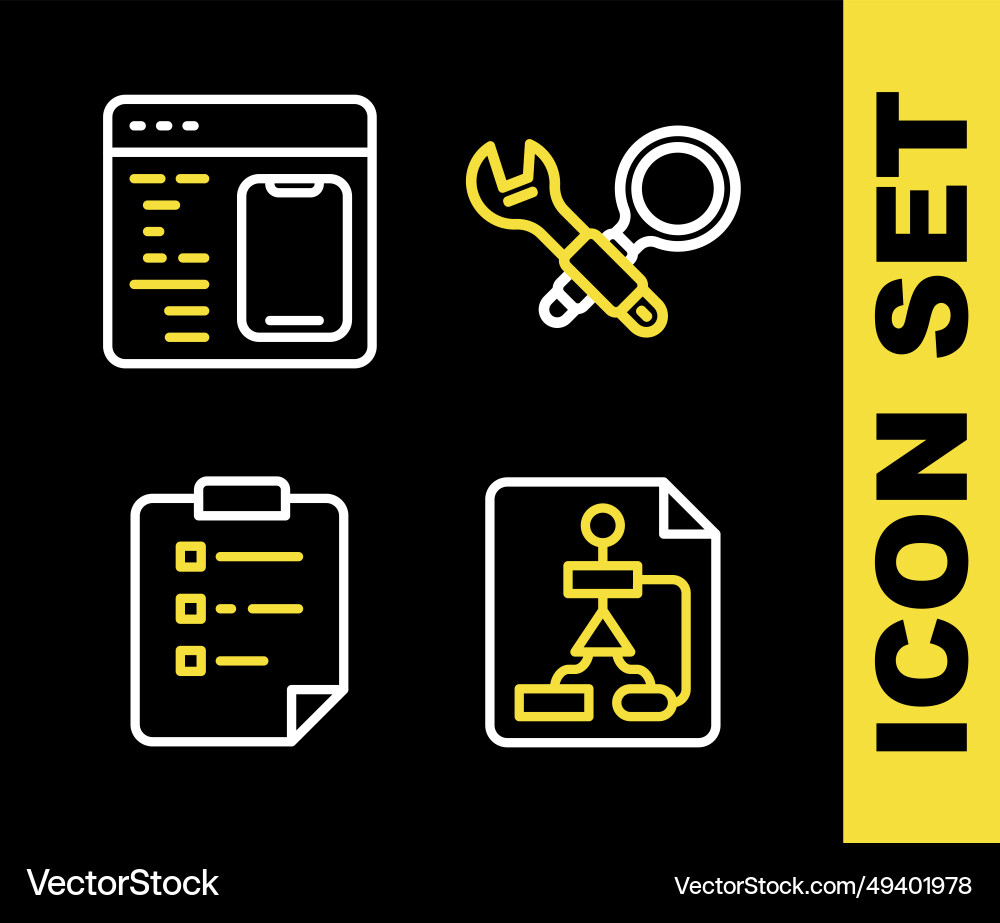 Einstellen der Linie Debugging-Flowchart-Clipboard Einstellen der Linie Debugging-Flowchart-Clipboard vektorbild