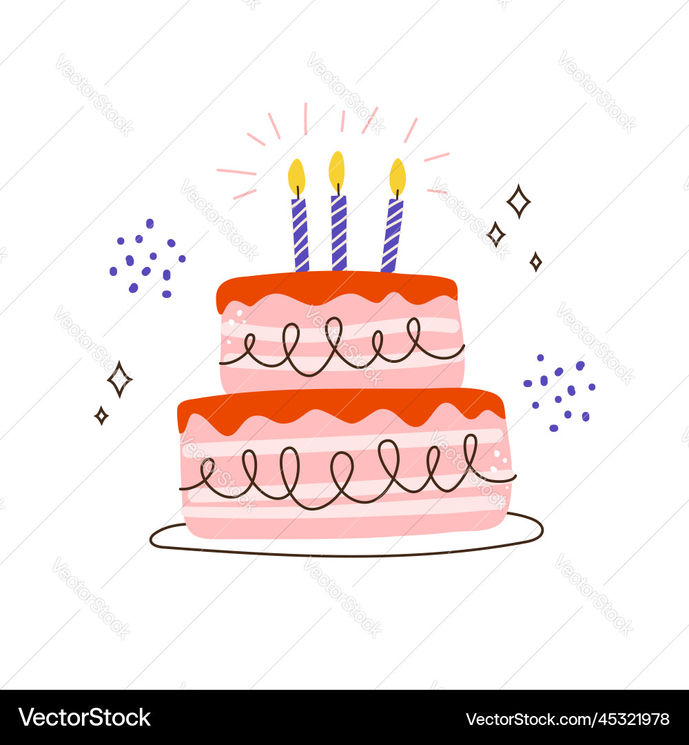 Geburtstag Kuchen niedliche Hand gezogen Doodle-Ikone vektorbild