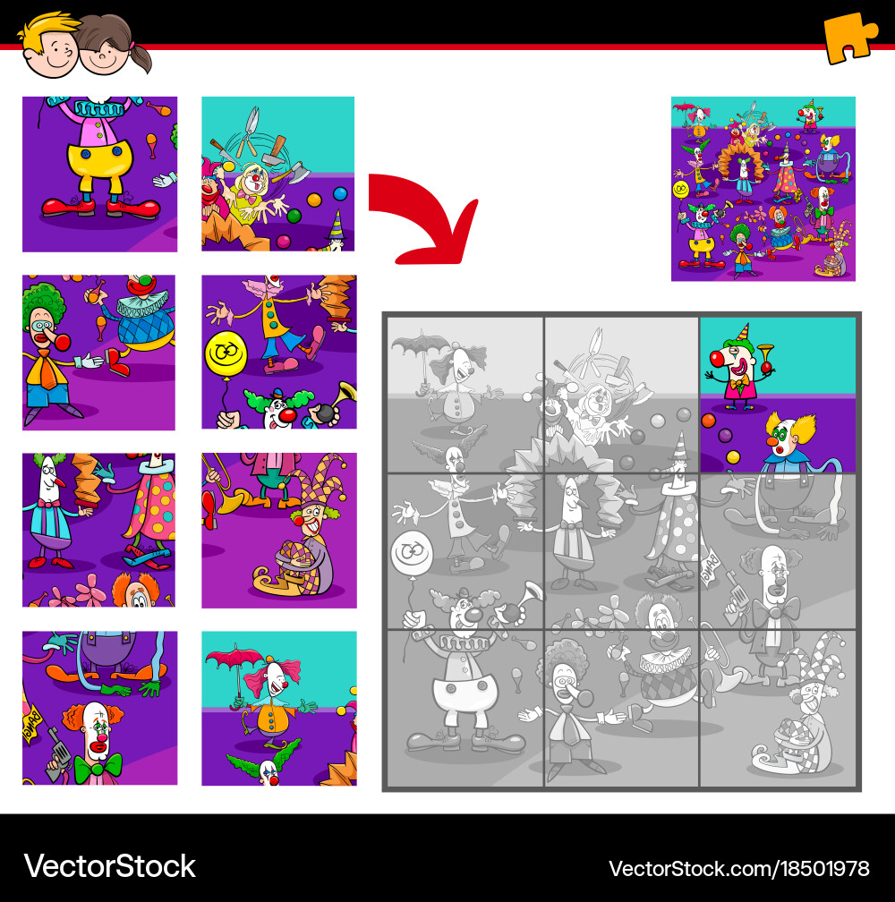 Jigsaw puzzles with clown characters vector image