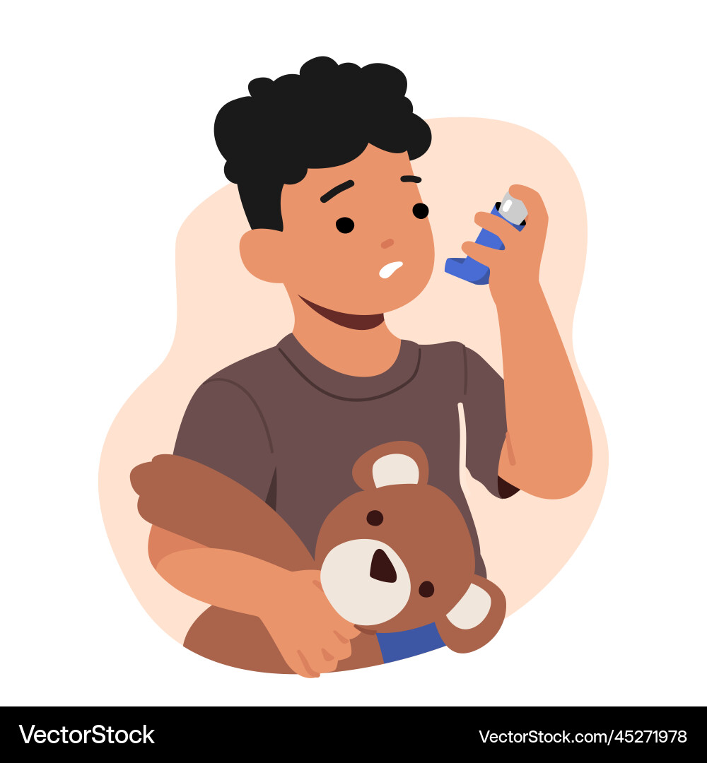 Kleiner Junge mit Asthma Atem Inhalation Kind Kleiner Junge mit Asthma Atem Inhalation Kind vektorbild