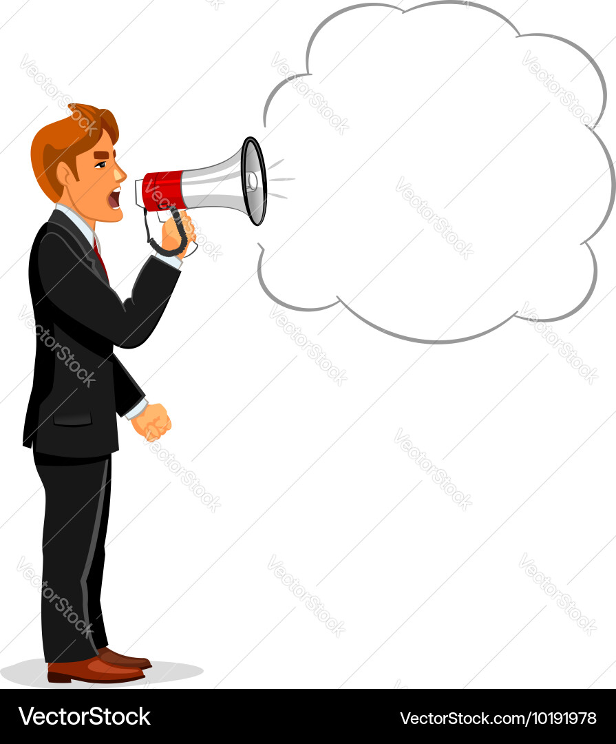Manager shouting through megaphone with copy space Vector Image