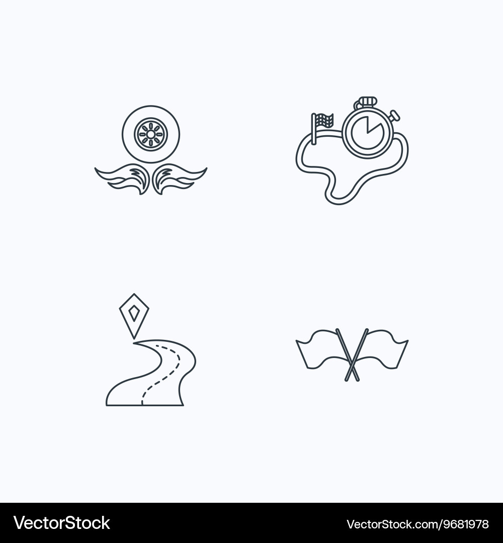 Race flags timer and destination pointer icons Vector Image