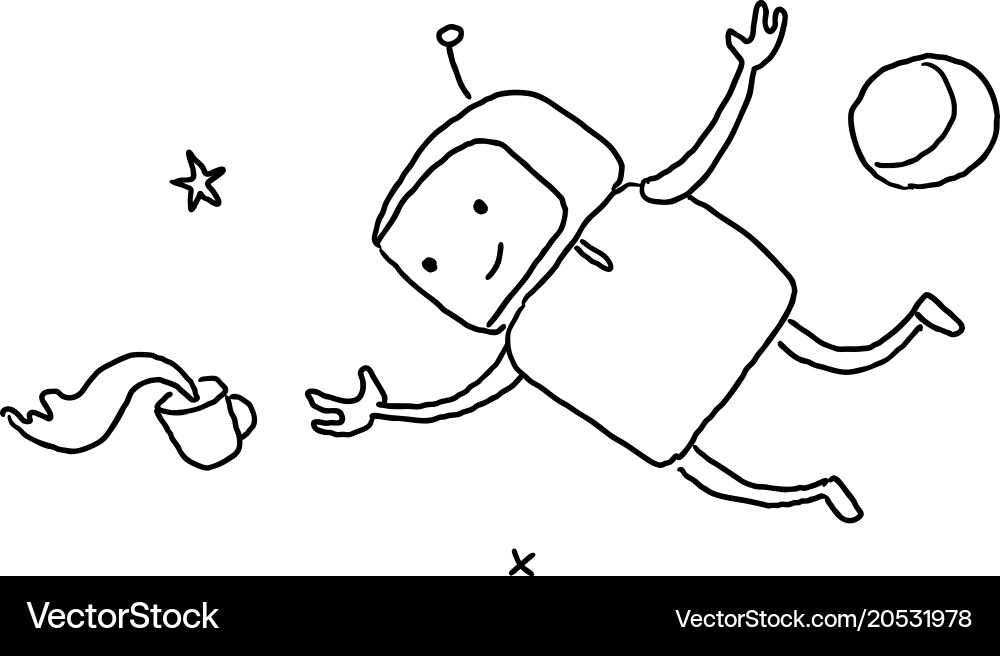 Robot Floating with Coffee Cup - Weightless Scene vector image